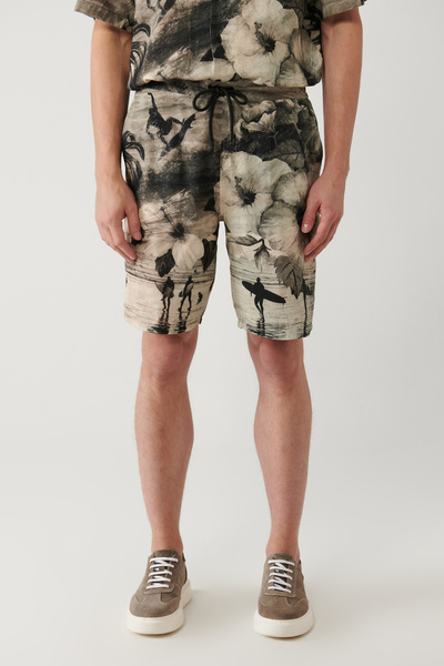 Avva Erkek Gri %100 Viskon Beli Lastikli Desenli Etenna Relaxed Fit Şort A41Y3734