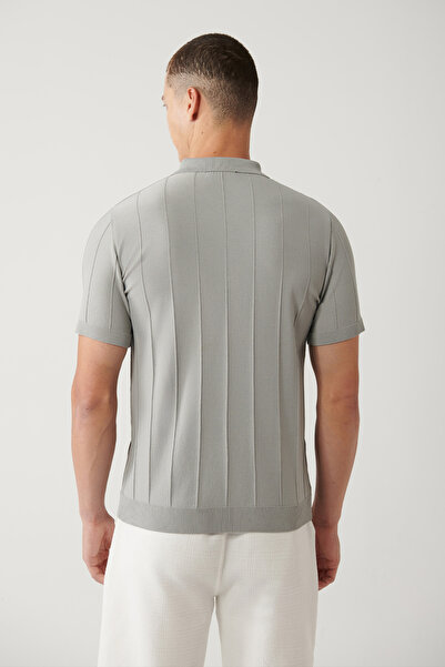 Avva Pánské šedé tričko s límečkem na zip, pletené, regular fit, model A41Y5073