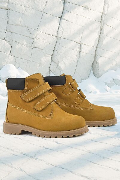 Rakerplus Neson Genuine Leather Mustard Yellow Velcro Kids Boots