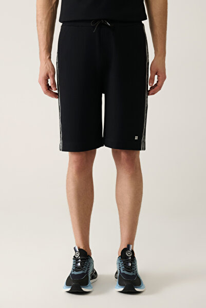 Avva Men's Black Side Pocket Printed Soft Touch Regular Fit Shorts A41Y3645