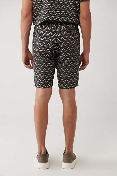 Avva Erkek Siyah Beli Lastikli Desenli Viskon Karışımlı Etenna Relaxed Fit Şort A41Y3718