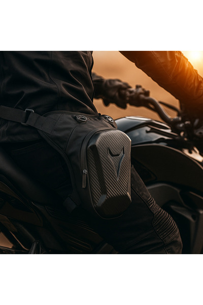 QUİCKPREP Erkek Siyah Karbon Desenli Motosiklet ve Outdoor Bel Çantası – Su Geçirmez Sert Korumalı Tasarım