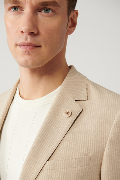 Avva Men's Beige Slit Unlined Flexible Fabric Comfort Slim Fit Comfort Slim Fit Jacket A41Y4000