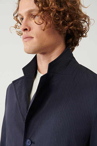 Avva Marineblauer Herren-Blazer mit Stehkragen und Taschen, ungefüttert, leicht, bequem, schmal geschnitten, Jacke A41Y4028