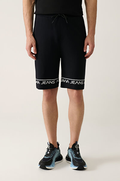 Avva Men's Black Side Pocket Printed Soft Touch Regular Fit Shorts A41Y3646