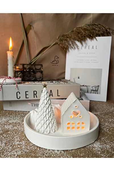 DUCK DECORATION Dağ görünümlü tabak çukur kalp şeklinde mumluk çam ağacı deko...