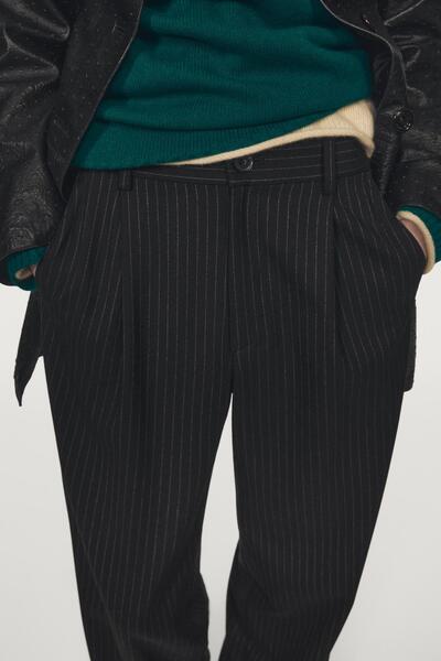 Massimo Dutti İnce çizgili geniş paça pantolon