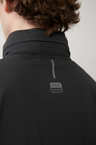 Avva Men's Anthracite Mock Neck Hooded Zippered Water Repellent Bi-Stretch Comfort Fit Coat A41Y6035