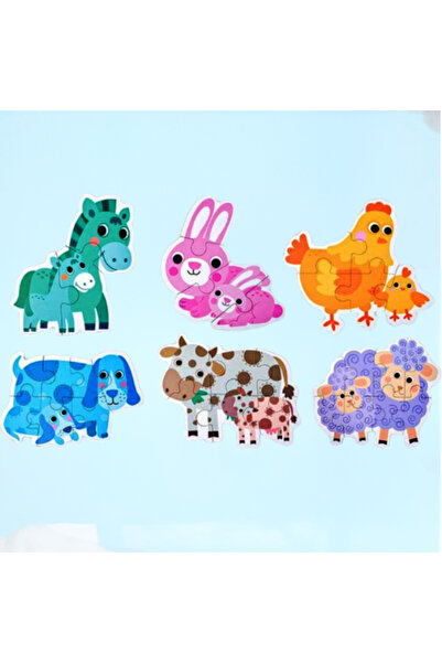 OEM Set of 6 Puzzles - Domestic Animals, Thick Cardboard 3mm, Large Pieces, Educational Toy for Ages 1-4