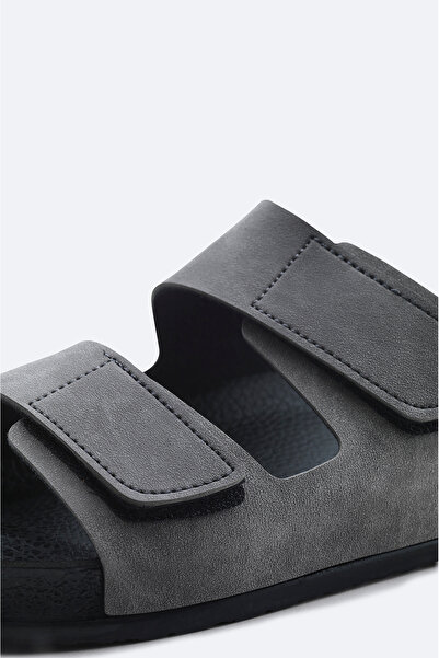 Avva Ανδρικές γκρι δερμάτινες παντόφλες εμφάνισης A41y8301