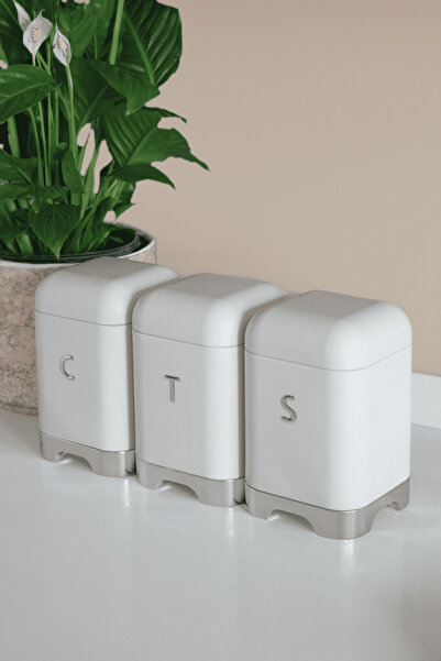 Sarkap Home 3'lü Galvaniz Metal Saklama Kutusu Seti - Krem