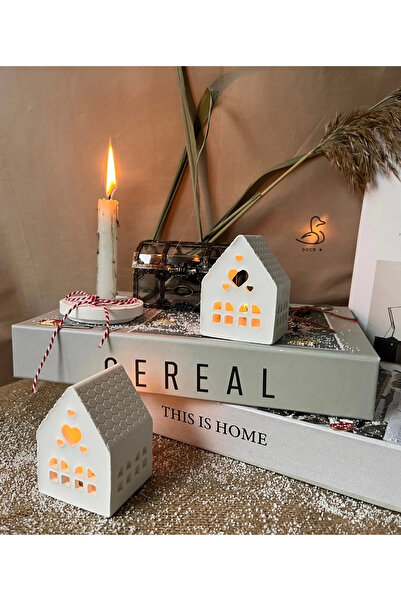 DUCK DECORATION Çukur Kalp Şeklinde 2’li Ev Işık Mum Kavanoz (10-8 CM)