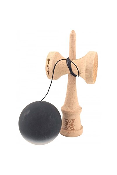 Kendama X Original Professional - Big Cups V2, Mâner din cauciuc, Rulment metalic, Coardă de 55 cm, Alb/Negru