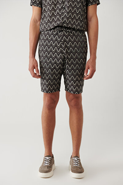 Avva Ανδρικό σορτς με ελαστική μέση με σχέδιο από βισκόζη, με ανακουφιστική εφαρμογή A41Y3718