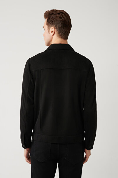 Avva Jachetă pentru bărbați, neagră, cu guler clasic, cu aspect de piele de căprioară, cu buzunare A41Y6011