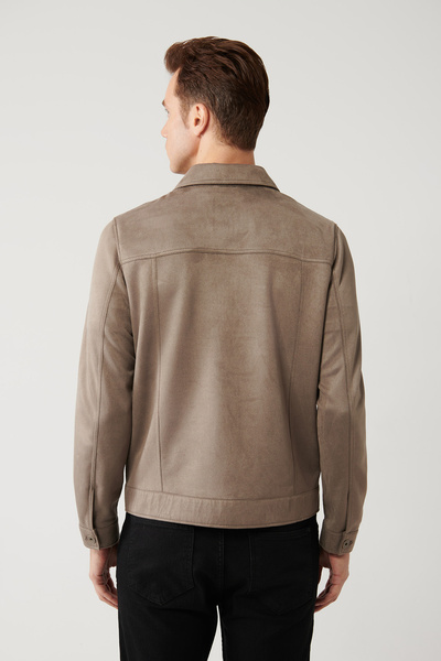 Avva Men's Anthracite Classic Collar Suede Look Pocket Jacket A41Y6011