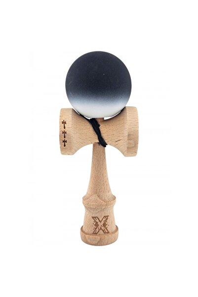 Kendama X Original Professional - Big Cups V2, Mâner din cauciuc, Rulment metalic, Coardă de 55 cm, Alb/Negru