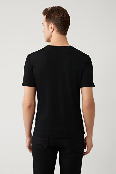 Avva Men's Black Crew Neck Textured Rayon Knit T-Shirt A41Y5099