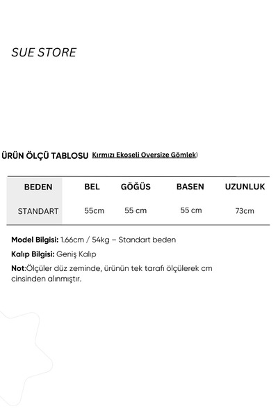 Sue Store Kırmızı Ekoseli Oversize Gömlek