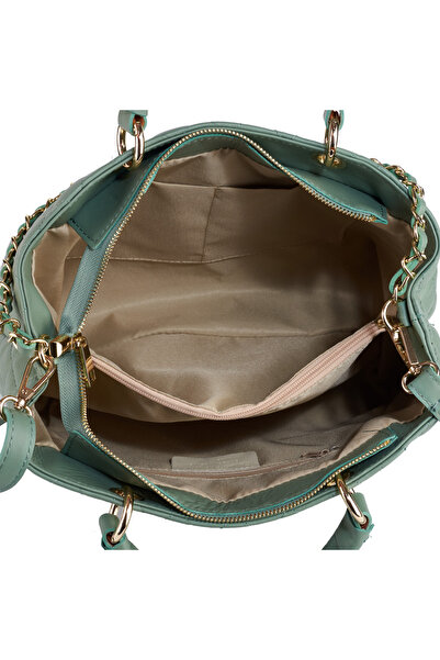 AZZURA Natalia bag, 100% leather, mint green, quilted, gold chain