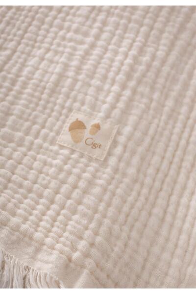 Cigit Four Layer Tasseled Muslin Blanket 80x120 Cm Natural