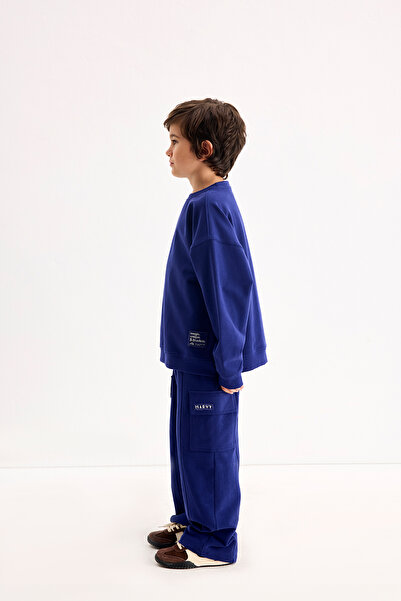 Marvy Navy Blue Oversize Embroidered Sweatshirt