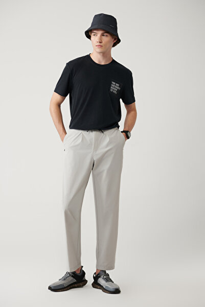 Avva Men's Stone Waist Elastic Zipper Pocket Water Repellent Bi-Stretch R Relaxed Fit Trousers A41Y3235