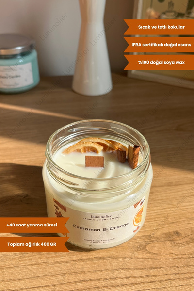 Luminolier Tarçın & Portakal Kokulu Soya Kış Mum – Dekoratif, El Yapımı, Vega...
