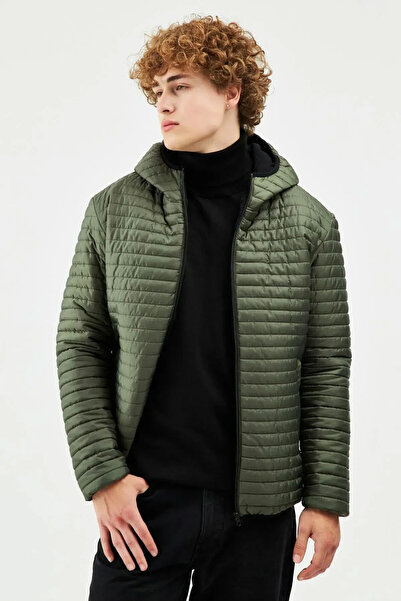 QAWWA Erkek İçi Astarlı Su İtici Rüzgar Geçirmez Elyaf Dolgulu Dik Yaka Hafif...