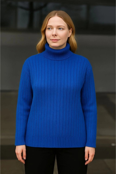 MODA Fisherman Collar Knitted Sweater Cotton Thick Corded Fabric Woven - Cobalt Blue