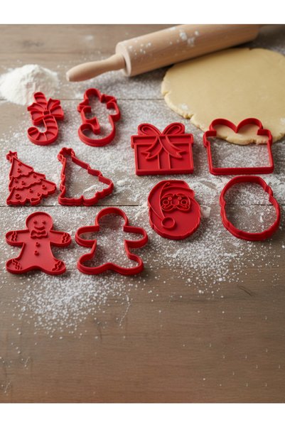 loftico Yılbaşı Temalı Kurabiye Kalıbı Seti – 10 Parça Şekillendirici & Kesici Set 🎅🍪