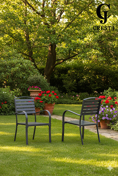 Crestj كراسي طعام خارجية مكونة من قطعتين، بإطار من الألومنيوم وشرائح من الخشب الصناعي