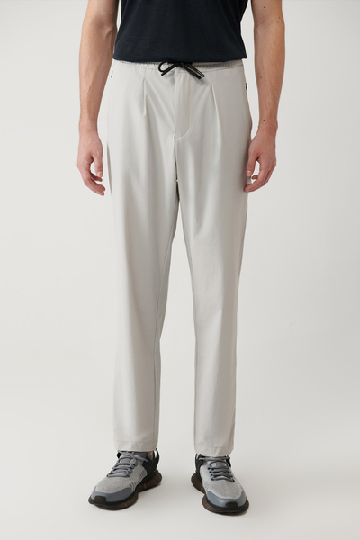 Avva Men's Stone Waist Elastic Zipper Pocket Water Repellent Bi-Stretch R Relaxed Fit Trousers A41Y3235