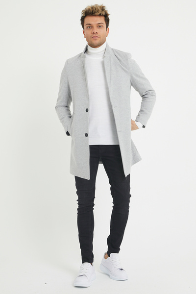 MODAMESTO Ανδρικό παλτό γιακά σε γκρι Slim Fit Stand