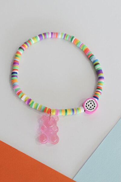 New Obsessions خلخال أطفال مزين بخرز فيمو ملون مع دمية دب جيلي