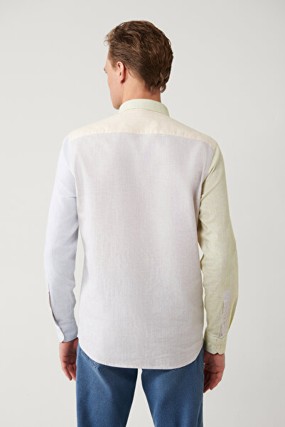 Avva Erkek Açık Mavi Düğmeli Yaka Keten Karışımlı Regular Fit Gömlek A41Y2068