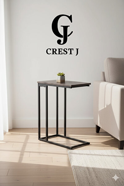 Crestj طاولة قهوة عصرية | طاولة جانبية علي شكل حرف سي سطح أسود وهيكل معدني باللون الأسود 60x30x40 سم