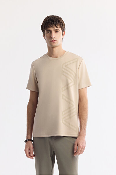 Avva Ανδρικό μπλουζάκι με στάμπα βιζόν με λαιμόκοψη με κορδόνια και κανονική εφαρμογή A41Y1175