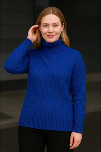 MODA Fisherman Collar Knitted Sweater Cotton Thick Corded Fabric Woven - Cobalt Blue