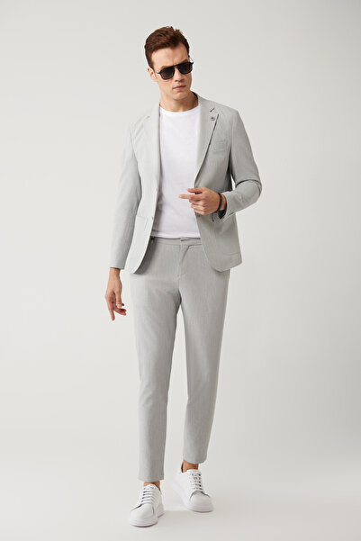 Avva Men's Gray Elastic Waist Side Pocket Bi Stretch Relaxed Fit Trousers A41Y3233