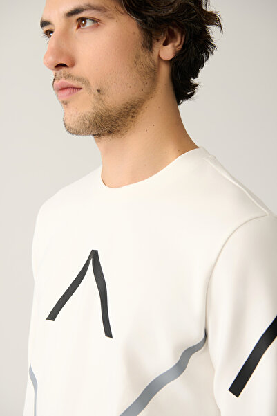 Avva Ανδρικό φούτερ με λευκό λαιμόκοψη με στάμπα Interlock Regular Fit A41Y1119