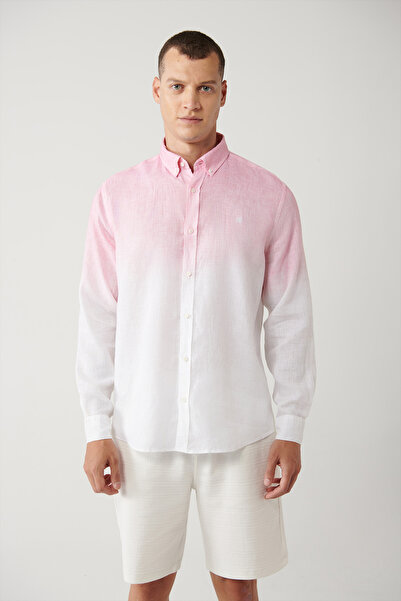 Avva Men's Pink Button down Collar 100% Linen Comfort Fit Shirt A41Y2195