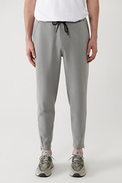 Avva Men's Gray Elastic Waist Lace-Up Zipper Long Soft Touch Regular Fit Sweatpants A41Y3401