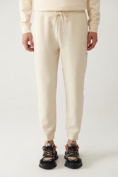 Avva Ανδρικό μπεζ παντελόνι με κορδόνια στη μέση, ελαστικό, διπλό ελαστικό, κανονική εφαρμογή A41Y3408