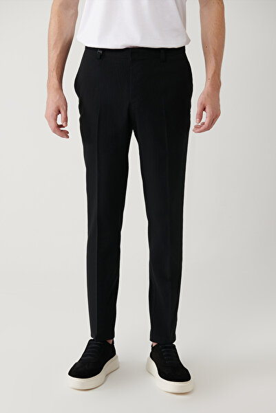 Avva Schwarze Herrenhose mit elastischem Bund aus flexiblem Stoff, Dobby-Stil, schmale Passform, A41Y3200