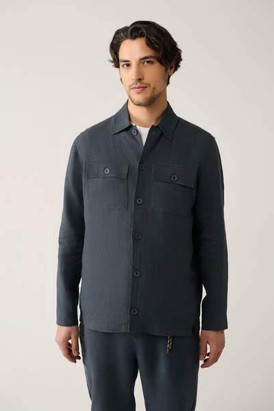 Avva Erkek Antrasit Klasik Yaka %100 Keten Comfort Fit Gömlek A41Y2087