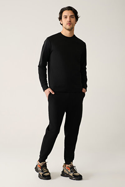 Avva Ανδρικό μαύρο παντελόνι με κορδόνια με ελαστικό διπλό ελαστικό κορδόνι με κανονική εφαρμογή A41Y3408