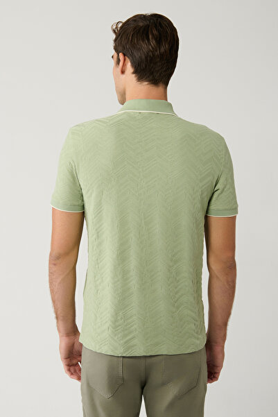 Avva Men's Khaki 100% Cotton 3 Button Jacquard Polo Neck Regular Fit T-Shirt A41Y1147