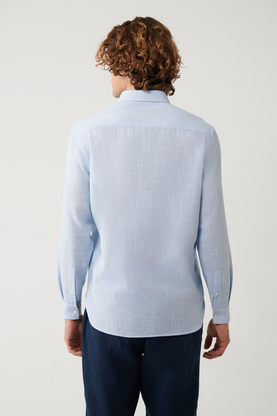 Avva Erkek Açık Mavi Düğmeli Yaka Pamuklu Regular Fit Gömlek A41Y2130