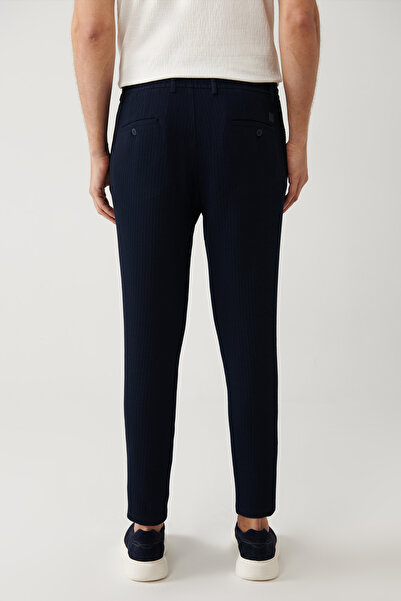 Avva Erkek Lacivert Beli Lastikli ve Bağcıklı Bi-Stretch Relaxed Fit Pantolon A41Y3232
